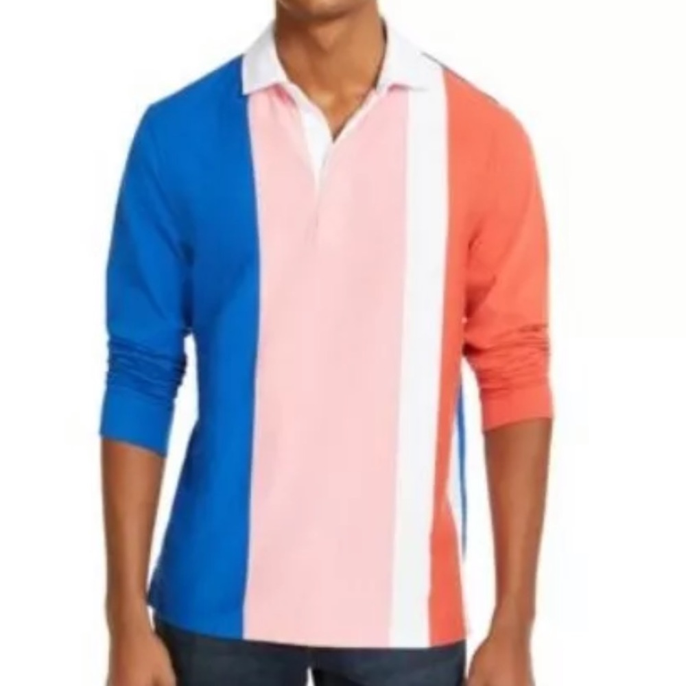 CLUB ROOM Men's Long Sleeve Striped Rugby Shirt.